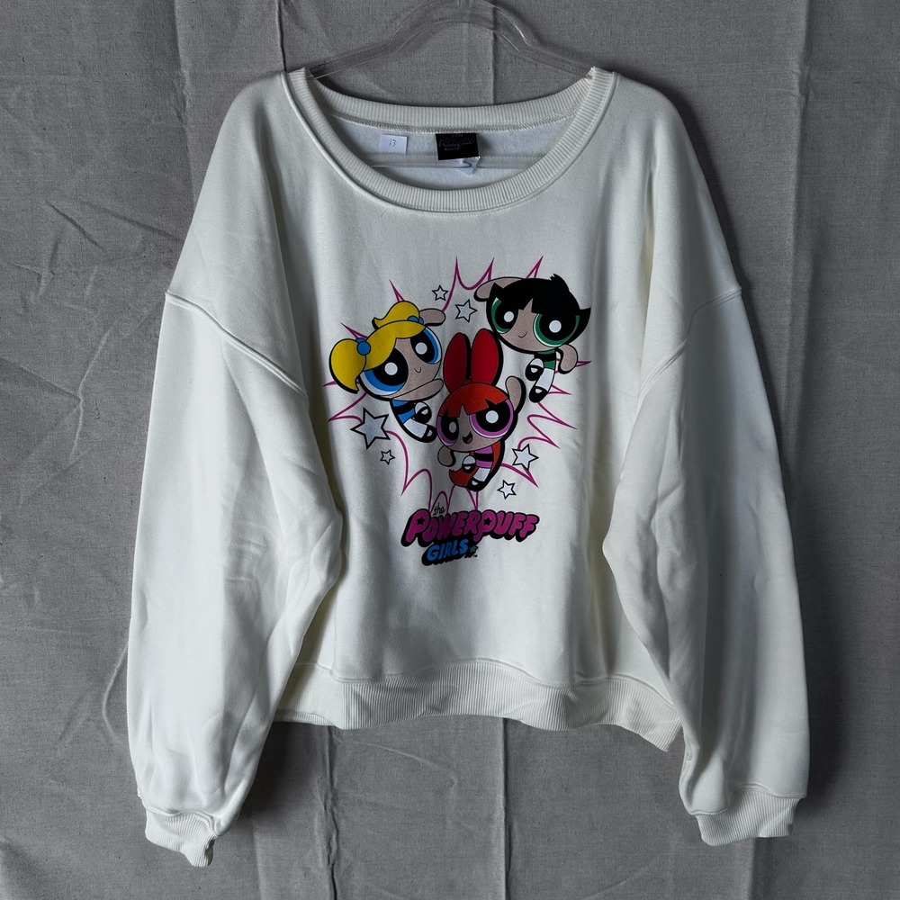 Cartoon Network Powerpuff Girls Graphic Sweatshirt Cream 2XL Blossom Bubbles